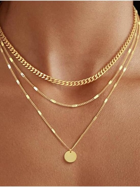 Jewelry - 14K Gold Plated Layering Necklaces For Women Gold Necklace Set, Cuban Link, Snak